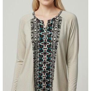 Denim & Co size large  Large Oatmeal Geometric Tribal Print Henley Tunic